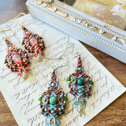 オリーブクォーツマクラメピアス イヤリング 天然石アクセサリー