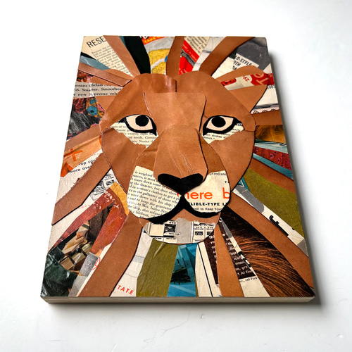【一点物アート】ガネーシャ【現代アート,コラージュ】 レザーのコラージュアート （ライオン） A4サイズ 木製パネル