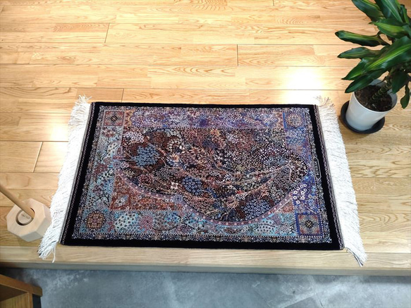 ペルシャ手織り絨毯シルク100% 90x60cm ヨロシク