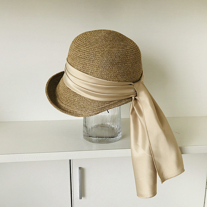 春と夏のロールエッジフロント大きな背中小さなサテンフラッターバンド盆地キャップ漁師の帽子日焼け止めビーチファッションハッ