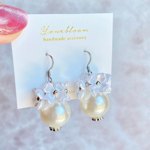 フラワーまんまるパールシルバーピアス♡イヤリング サージカル 