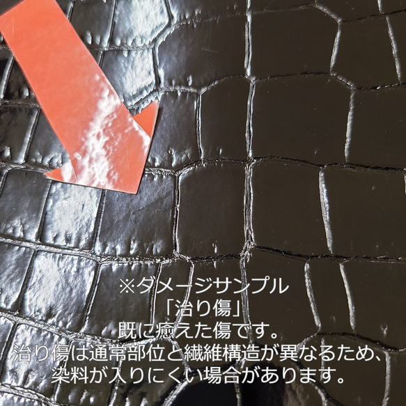 ワニ革　クロコ　グレージング(艶)　黒「バッグ製作向け・幅35/39cm」サイズ　No.CM0048 9枚目の画像