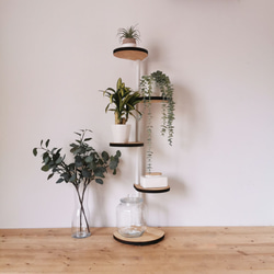 MUKUのスタンドシェルフ 4段タイプ /360度回転 無垢材 / 植木 花台