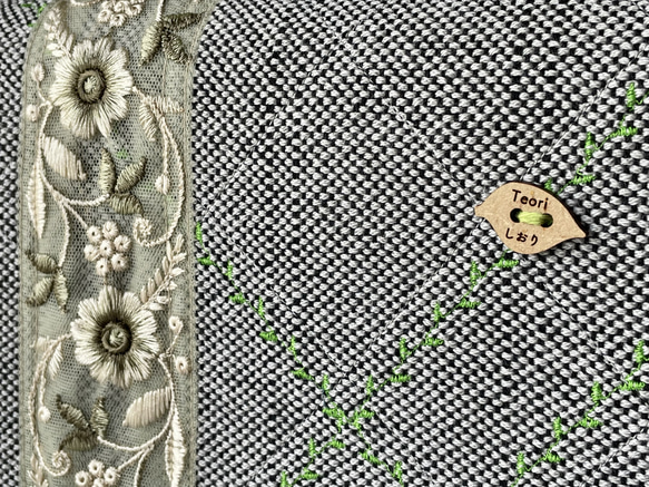刺繍リボンとグレーの手織りのComboポシェット 6枚目の画像