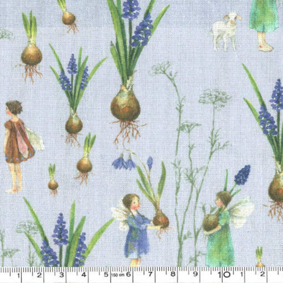 74×100cm★ acufactum エルフと球根　ドイツ　輸入生地 アクファクトゥム　綿100％　水色 3枚目の画像