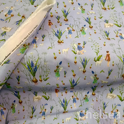 74×100cm★ acufactum エルフと球根　ドイツ　輸入生地 アクファクトゥム　綿100％　水色 2枚目の画像