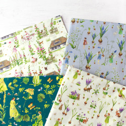 74×100cm★ acufactum エルフと球根　ドイツ　輸入生地 アクファクトゥム　綿100％　水色 4枚目の画像