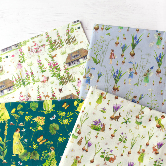 74×100cm★ acufactum エルフと球根　ドイツ　輸入生地 アクファクトゥム　綿100％　水色 4枚目の画像