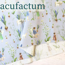 74×100cm★ acufactum エルフと球根　ドイツ　輸入生地 アクファクトゥム　綿100％　水色 1枚目の画像