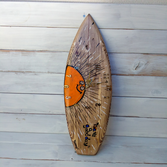 木製サーフボード掛け時計（トミドコロ商店コラボ作品） 4枚目の画像