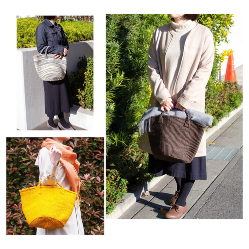 ケニアの手織りカゴバッグ｜買い物や散歩ハンドバッグに。天然