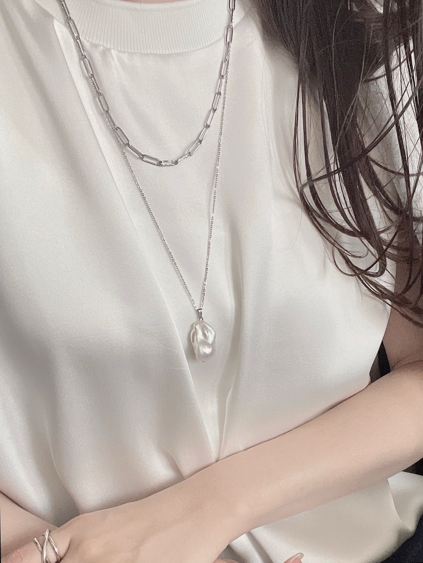 一粒大粒バロックパールロングネックレス | 淡水真珠 | ロングペンダント | サージカルステンレス