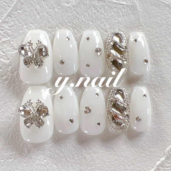 蝶々ネイル/埋め尽くしネイル/韓国ネイル ネイルチップ（つけ爪） y  