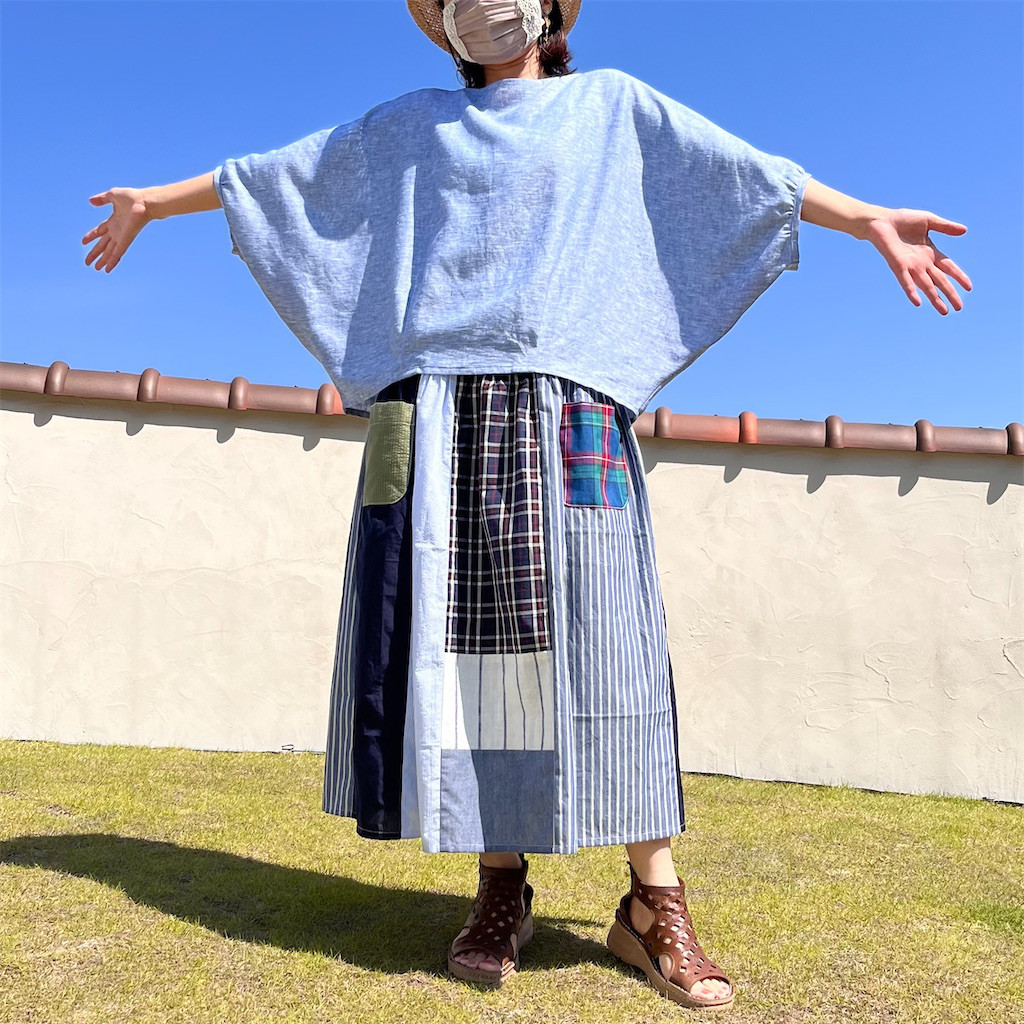 身幅ゆったり♪ふんわり涼しいリネンレーヨンのプルブラウス 青空のふんわりトップス（22s-045）