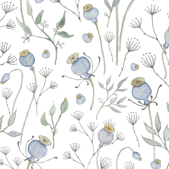 150×50cm★ ドイツ　acufactum　ホワイトポピー　輸入生地　アクファクトゥム 白　青　綿100％　水色 2枚目の画像