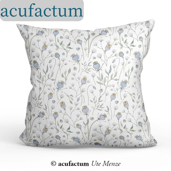 150×50cm★ ドイツ　acufactum　ホワイトポピー　輸入生地　アクファクトゥム 白　青　綿100％　水色 3枚目の画像