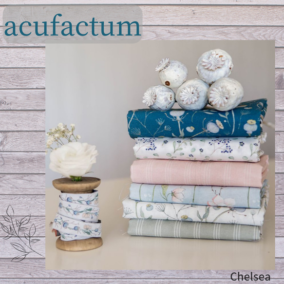 150×50cm★ ドイツ　acufactum　ホワイトポピー　輸入生地　アクファクトゥム 白　青　綿100％　水色 7枚目の画像
