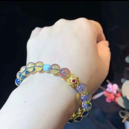 k18 ドミニカ産 天然 ブルー アンバー ブレスレット ブレスレット  