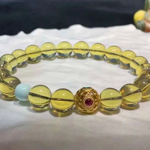 k18 ドミニカ産 天然 ブルー アンバー ブレスレット ブレスレット  