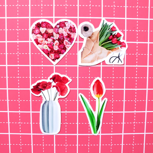 フレークシール 花 フラワー flower 赤 red シール・ステッカー sc  