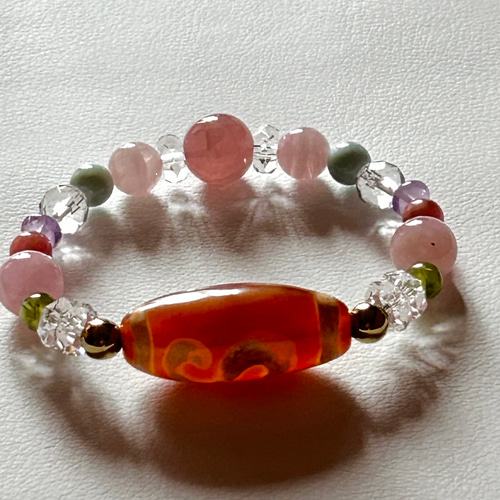 観音金銭釣天珠 はげます 龍眼天珠 ブレスレット 12mm