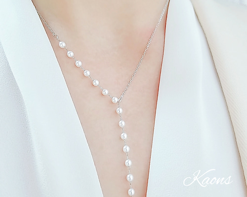 Y字 スワロフスキー パールネックレス 華奢 オフィス 可愛い シンプル