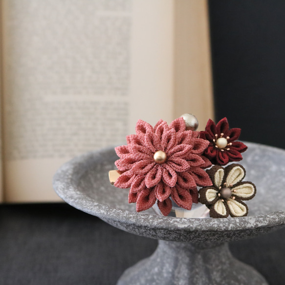 ダスティピンク】レトロモダンな髪飾り＊クリップ付きかんざし ＊一越