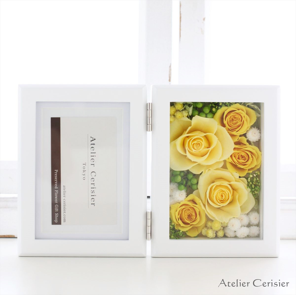 フラワー フォトフレーム 写真立て バラ プリザーブドフラワー Sサイズ ソフトイエロー 縦型