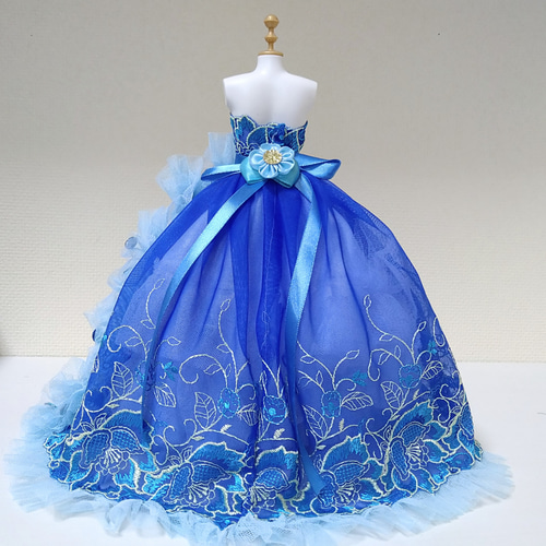 258一点物ミニチュアウエディングドレス☆ブルー青ロングカラー 258一点物ミニチュアウエディングドレス☆ブルー青ロングカラー