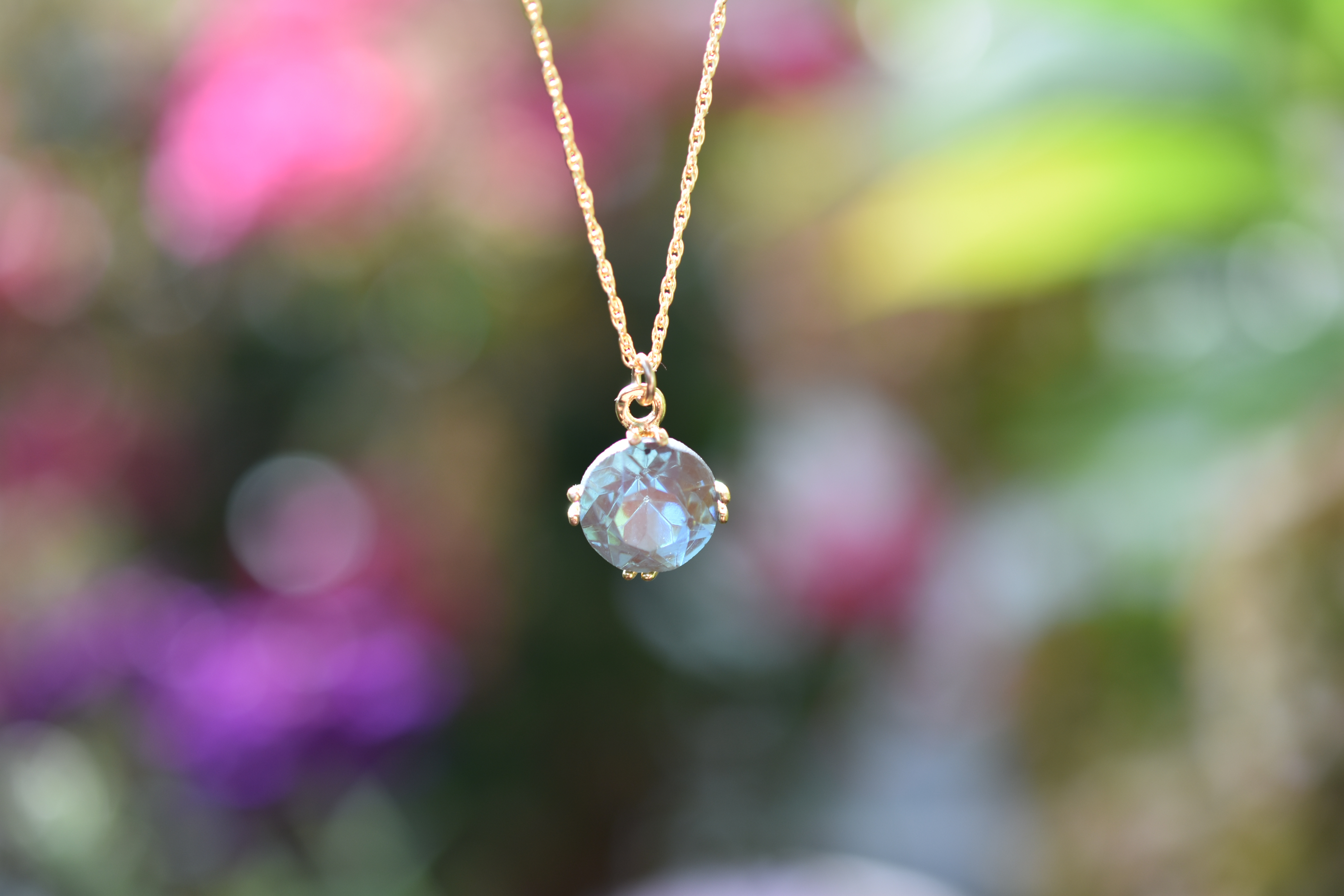 【14Kゴールドフィルド】ファセットカット ヴィンテージ サフィレット（サフィリーン）ネックレス（11mm）