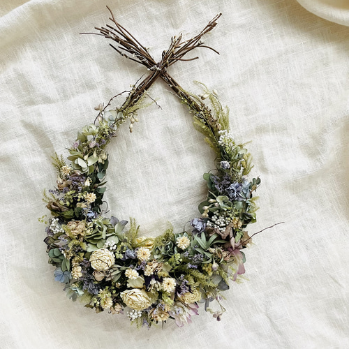 アンティーク✴︎コロンとした秋色紫陽花と木の実リース 💧ティア