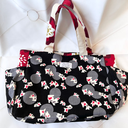 サイドポケット付きトートバッグ 和風金魚柄 トートバッグ 青空Cage