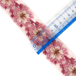[ 242 ] インド刺繍 リボン ピンク 花柄 桜 幅:4cm 5枚目の画像