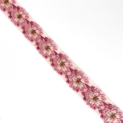 [ 242 ] インド刺繍 リボン ピンク 花柄 桜 幅:4cm 4枚目の画像