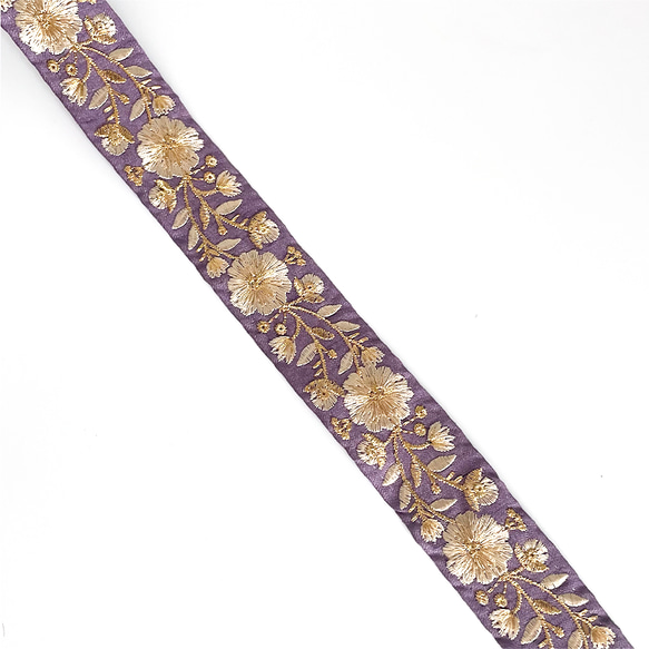[ 244 ] インド刺繍 リボン 紫 パープル 花柄 幅:4cm 4枚目の画像