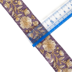 [ 244 ] インド刺繍 リボン 紫 パープル 花柄 幅:4cm 5枚目の画像
