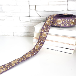 [ 244 ] インド刺繍 リボン 紫 パープル 花柄 幅:4cm 3枚目の画像