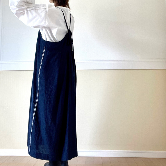 インディゴ藍染ドビー織りコットンキャミワンピース 2枚目の画像