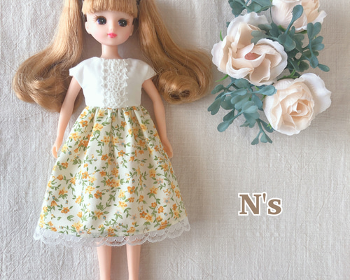 No.9リカちゃんバック付き花柄ワンピ　ハンドメイド リカちゃん セットアップ ワンピース 花柄ワンピース シック
