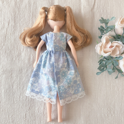 22cmドール用 ボタニカルなブルーワンピース リカちゃん 服