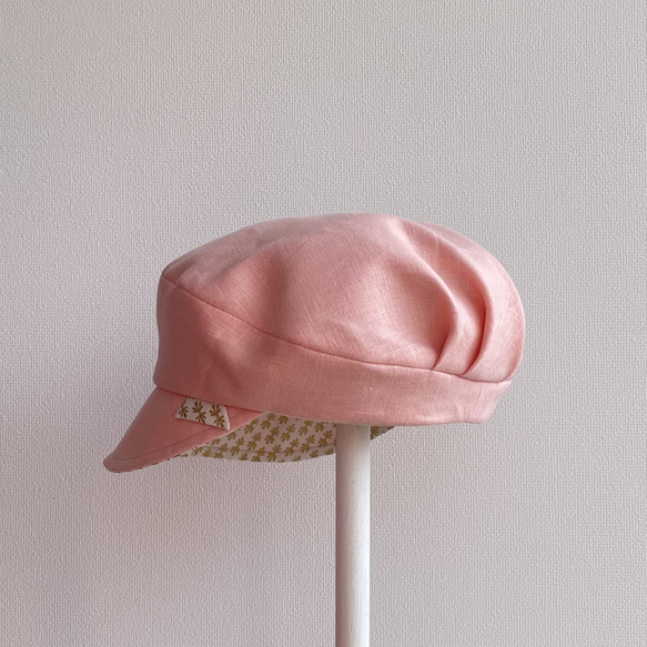 58cm たためる帽子 ピンク ピンクリネン キャスケット マリンキャスケット 大人可愛い 4枚目の画像