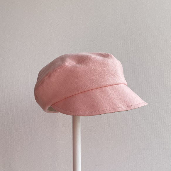 58cm たためる帽子 ピンク ピンクリネン キャスケット マリンキャスケット 大人可愛い 8枚目の画像