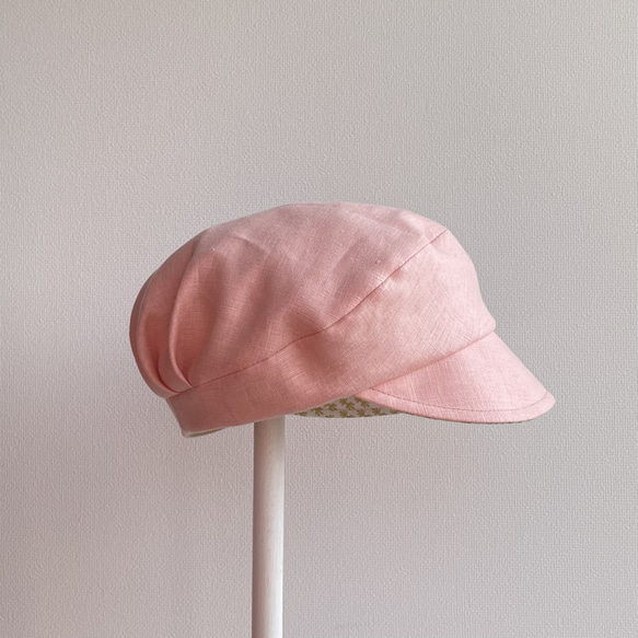 58cm たためる帽子 ピンク ピンクリネン キャスケット マリンキャスケット 大人可愛い 6枚目の画像
