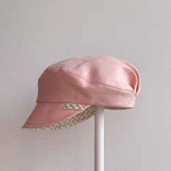 58cm たためる帽子 ピンク ピンクリネン キャスケット マリンキャスケット 大人可愛い 3枚目の画像
