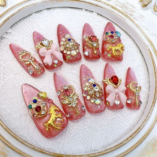 ネイルチップ 魔法少女 量産型 地雷系 ピンク マグネット スティレット