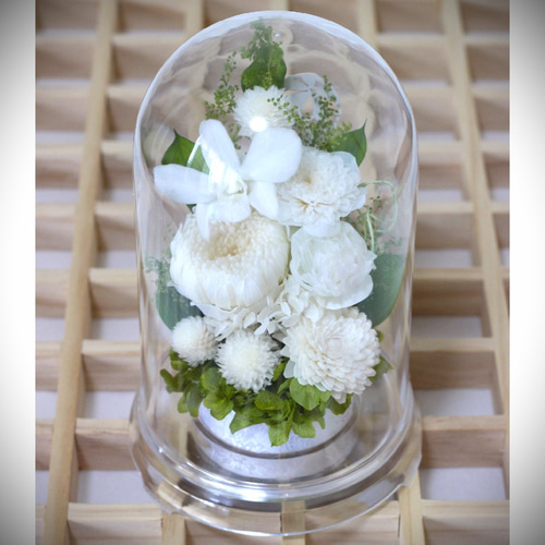 ホワイト仏花 白色 お供え 菊 四十九日 ドーム プリザーブド