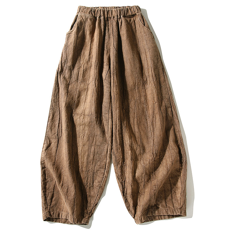 風合いリネンパンツ　しわ加工リネンワイドパンツ　ゆとりリネンパンツ　綿麻パンツ　L216