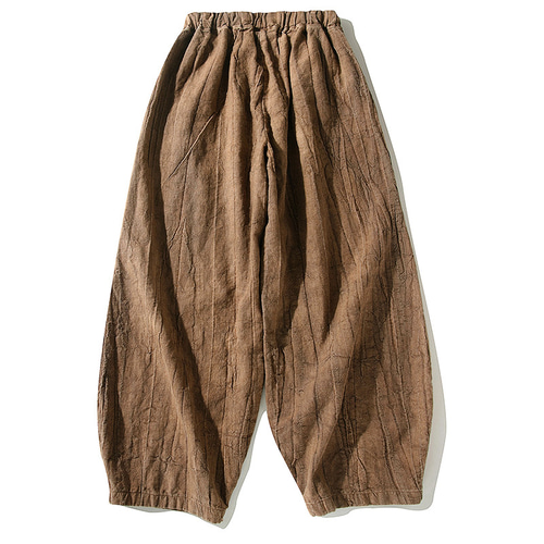 風合いリネンパンツ しわ加工リネンワイドパンツ ゆとりリネンパンツ