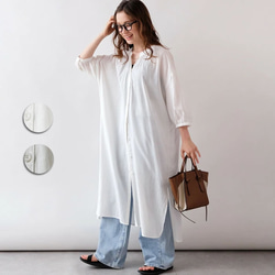 Etranze ꕤ採用 100% 純棉材質，具有自然質感的褶皺長款襯衫裙 et10515881 第1張的照片
