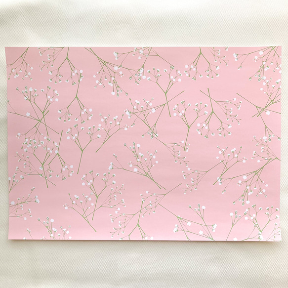 かすみ草　ピンク　デザインペーパー　A4 3枚目の画像